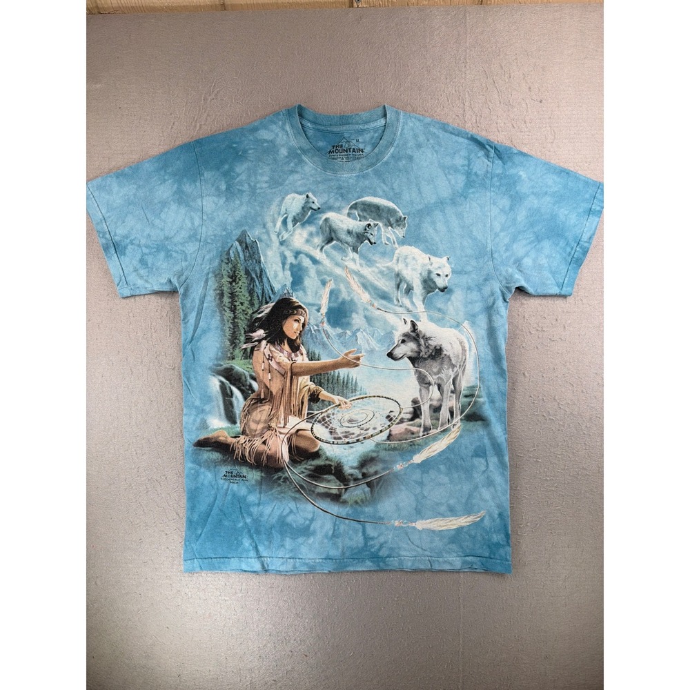 Vintage The Mountain Wolf Native Dreamcatcher Tie Dye T-Shirt Mens Medium